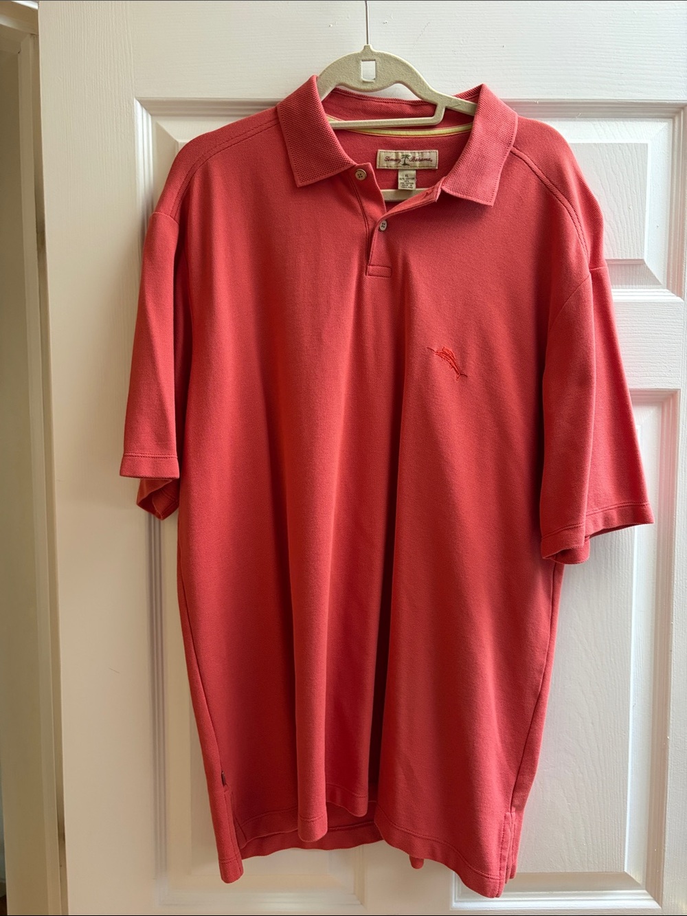 Tommy Bahama Coral Red Polo with Embroidered Fish